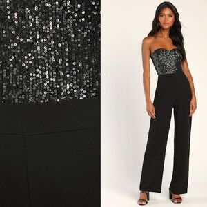 LULU's Sexy Chic Elegant Wedding Sequin Bustier Shimmer Sophisitcated Jumpsuit